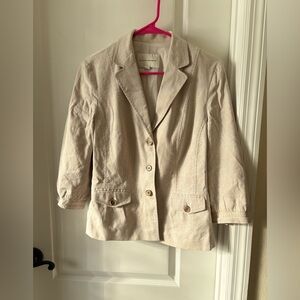 Banana Republic Linen Blend Blazer Womens 10 Tan Khaki Tailored Career Jacket